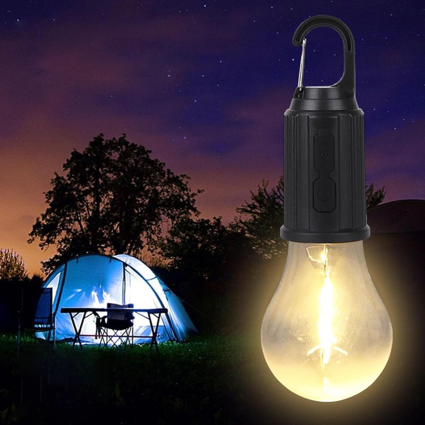 Rechargeable LED Camping Tent Lantern – 3 Lighting Modes, Clip Hook Included (1 Pc)