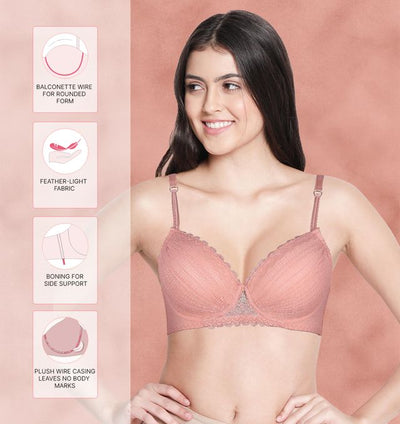 Susie Half Coverage PaleRosette Padded Wired Adjustable MultiwayFull Lace Designer Bra