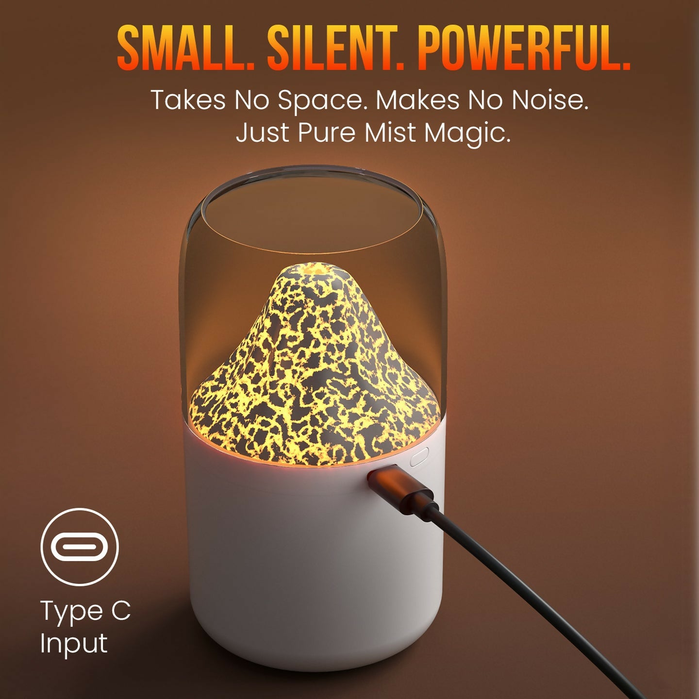 Portronics Magma 2-in-1 Volcano Water Mist Humidifier & Night Lamp, Type-C Powered, Dual Mist & Light Modes, Skin Hydration & Easy Breathing