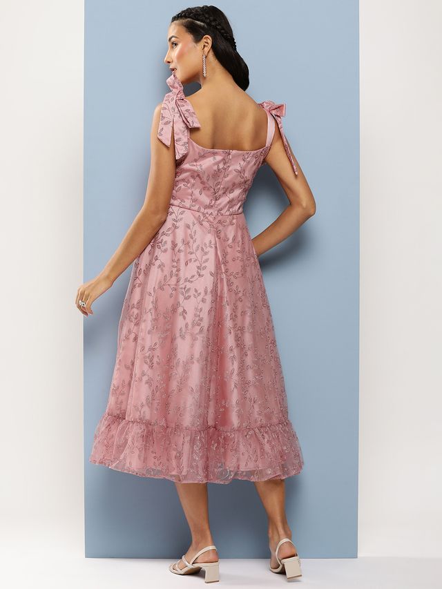 Bollywood Vogue Ready To Wear Pink Embroidered Net Corset Style Dress