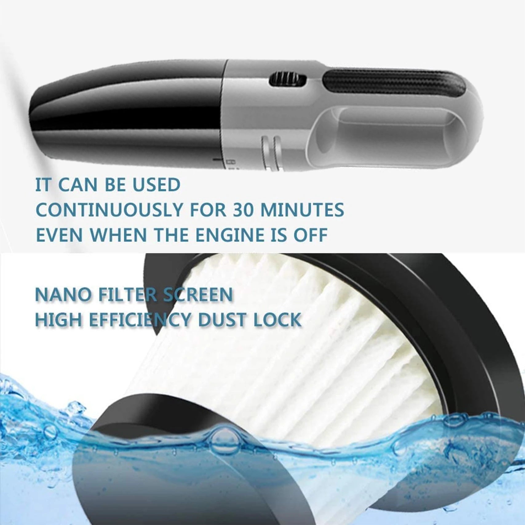 Keekos 2-in-1 Car Vacuum Cleaner with Mopping & Anti-Bacterial Cleaning – Grey & Black