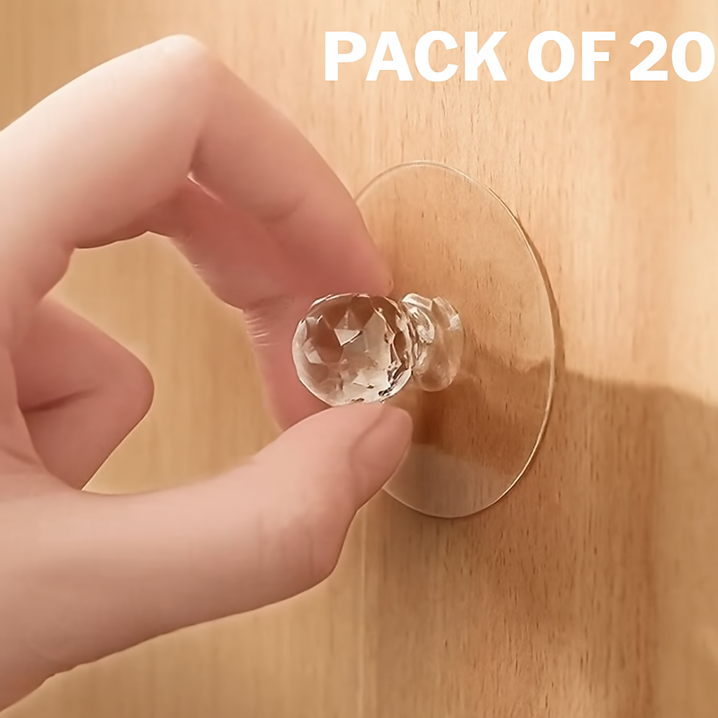 Diamond Crystal Wall Hooks Heavy-Duty Transparent Adhesive Hooks for Home, Kitchen & Bathroom Strong Self-Stick Hangers for Keys, Frames & Accessories