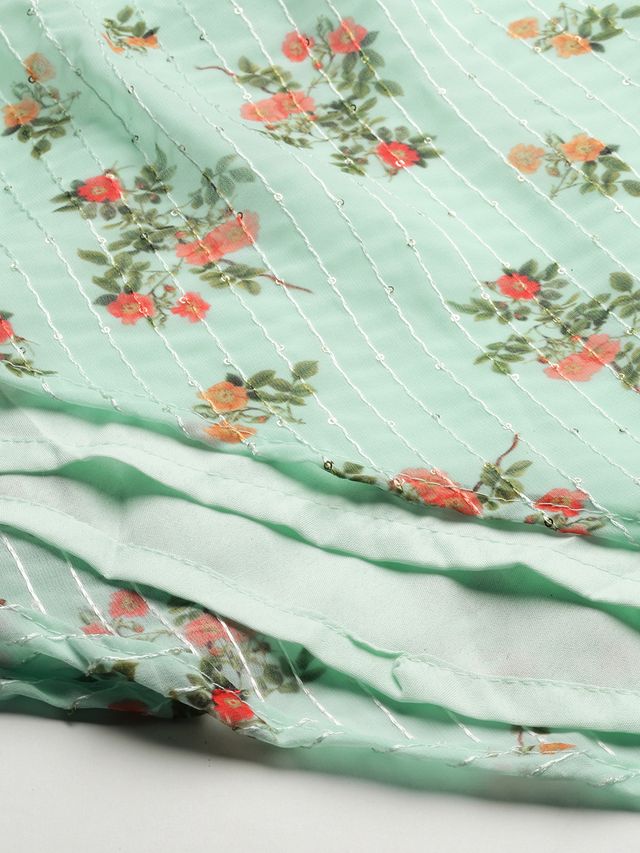 Bollywood Vogue Ready To Wear Mint Green Digital Printed Embroidered Co Ords Set