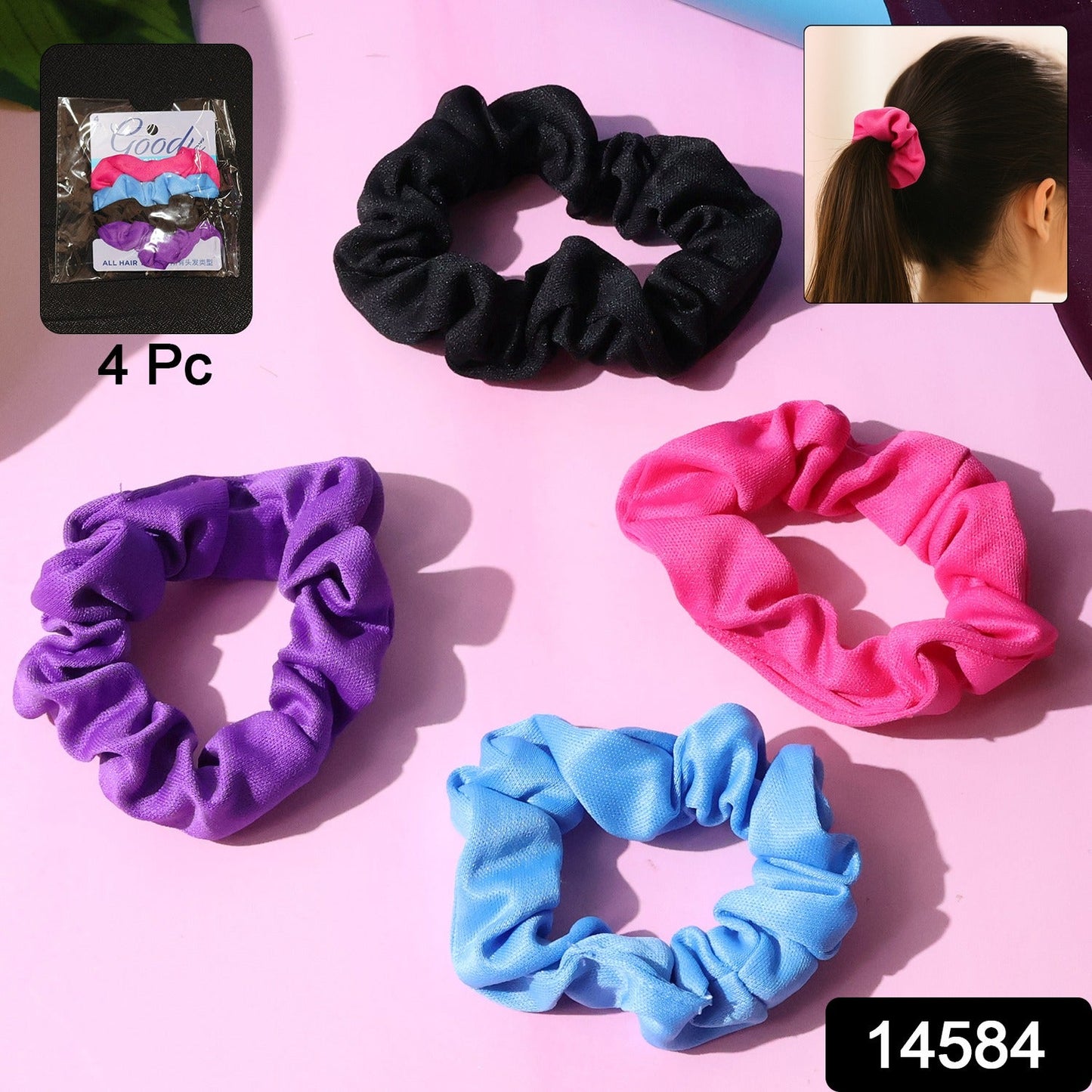 Soft Elastic Hair Scrunchies - (Pack of 4) HP DD