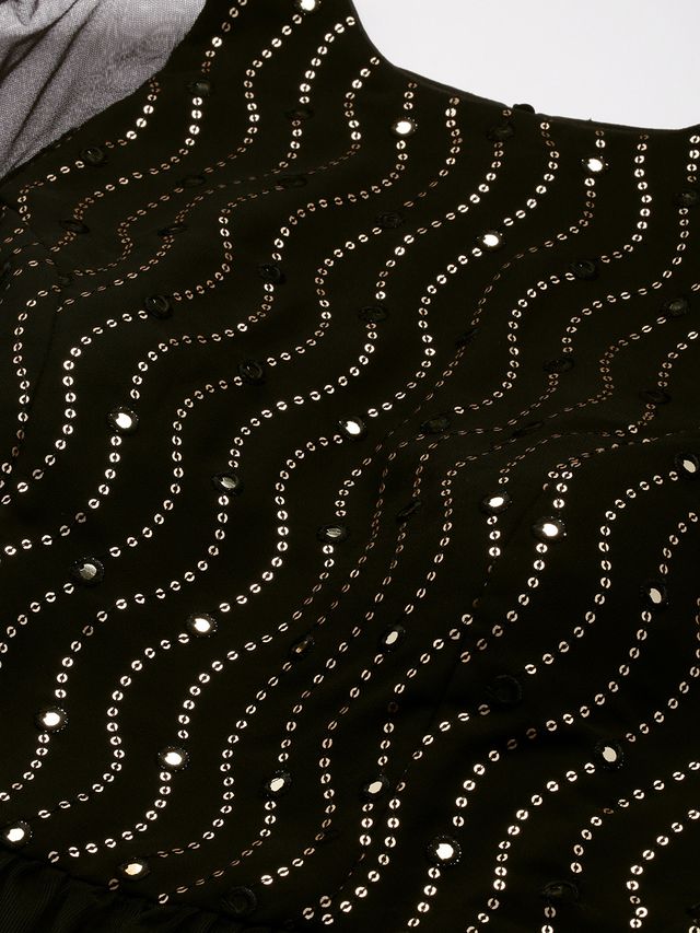Bollywood Vogue Ready To Wear Black Georgette Sequins Gown