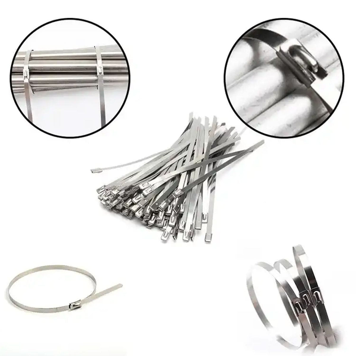 Stainless Steel Zip Ties Set Heavy-Duty Self-Locking Cable Ties (100pcs) HP DD