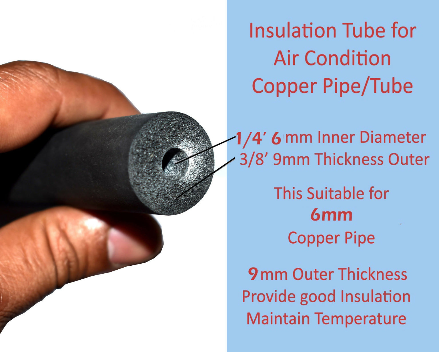 Insulation Tube for Air Conditioner Heat Consumption Rubber Tube Black 1/4 * 1/2 Insulation Tube for Air Conditioner Ac Pipe Hose Pipe (17.3 cm)