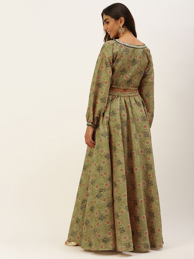 Bollywood Vogue Ready To Wear Green Printed Art Silk Co Ords Set