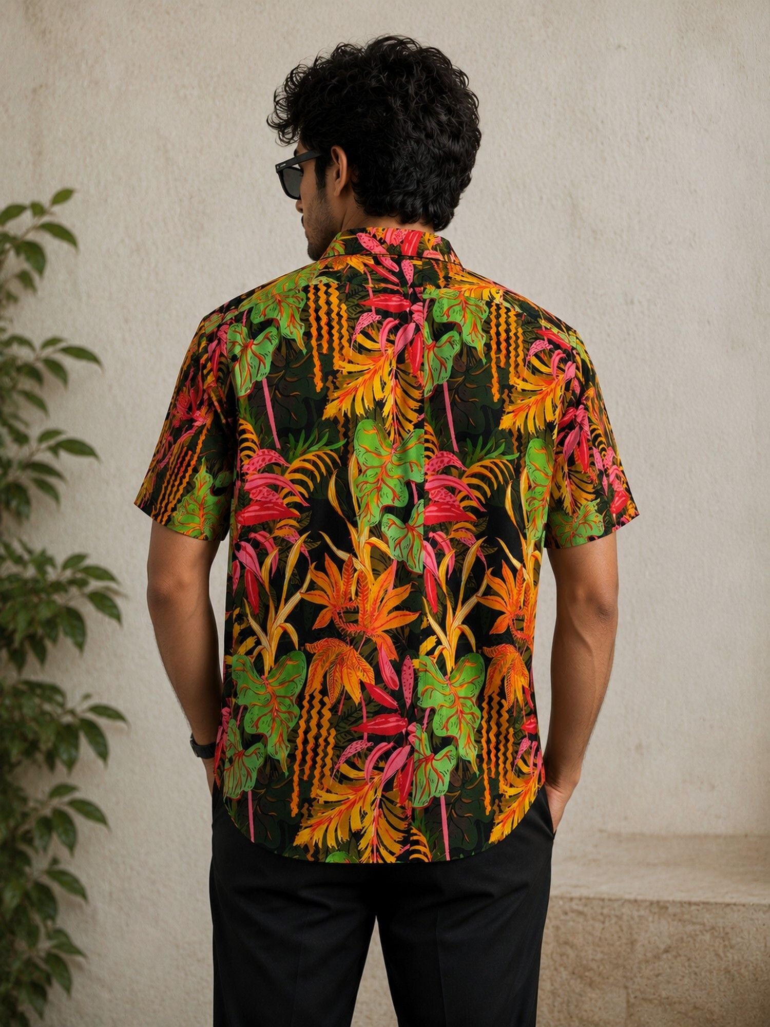 HENSHIKA Men's Casual Half Sleeve Printed Shirt - Relaxed Fit Cotton Blend - Maroon Floral - View 2