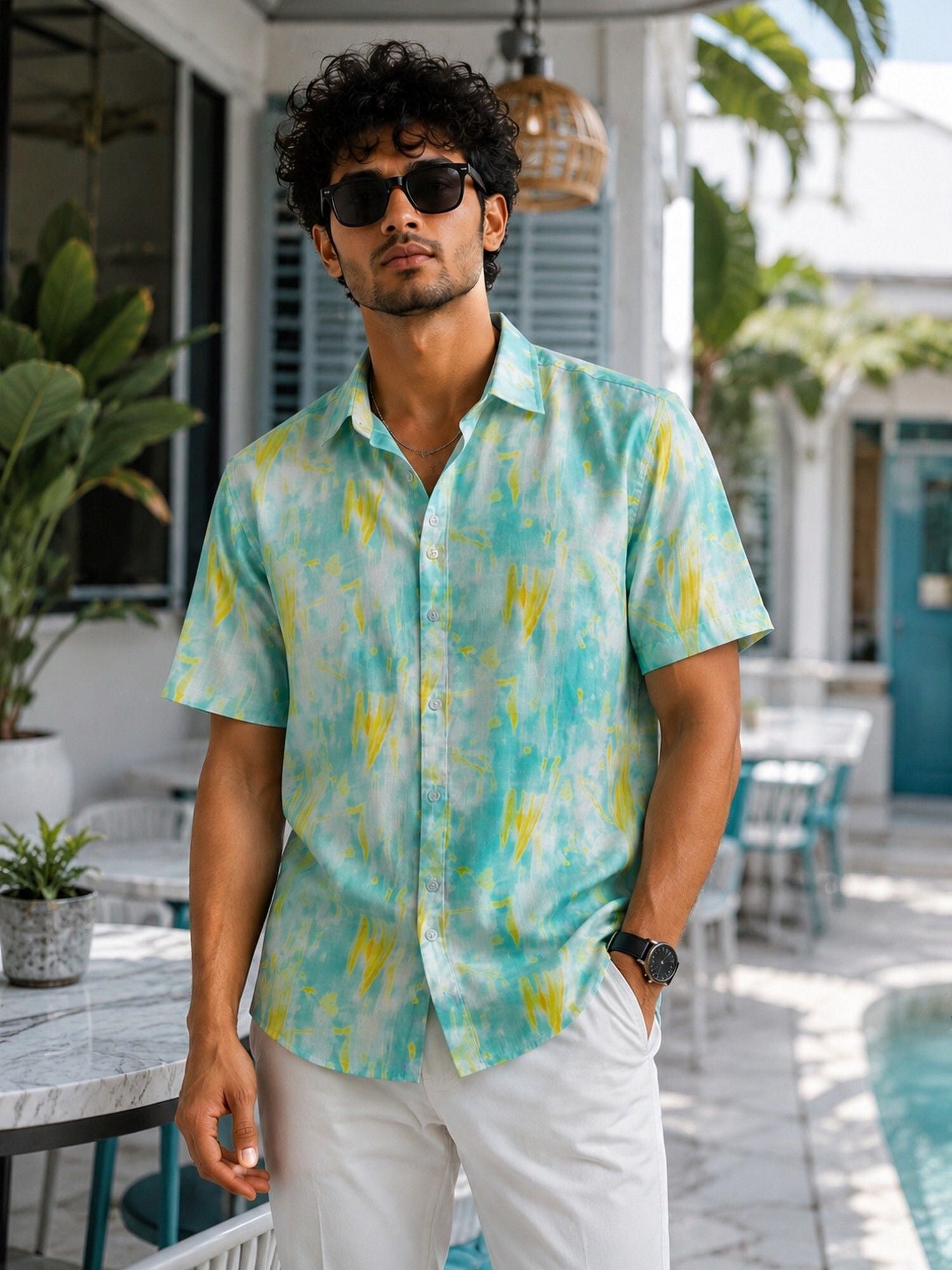 美品］yoke PRINTED HALF SLEEVES SHIRT size2 HENSHIKA Men's Casual Half Sleeve Printed Shirt - Relaxed Fit Cotton B