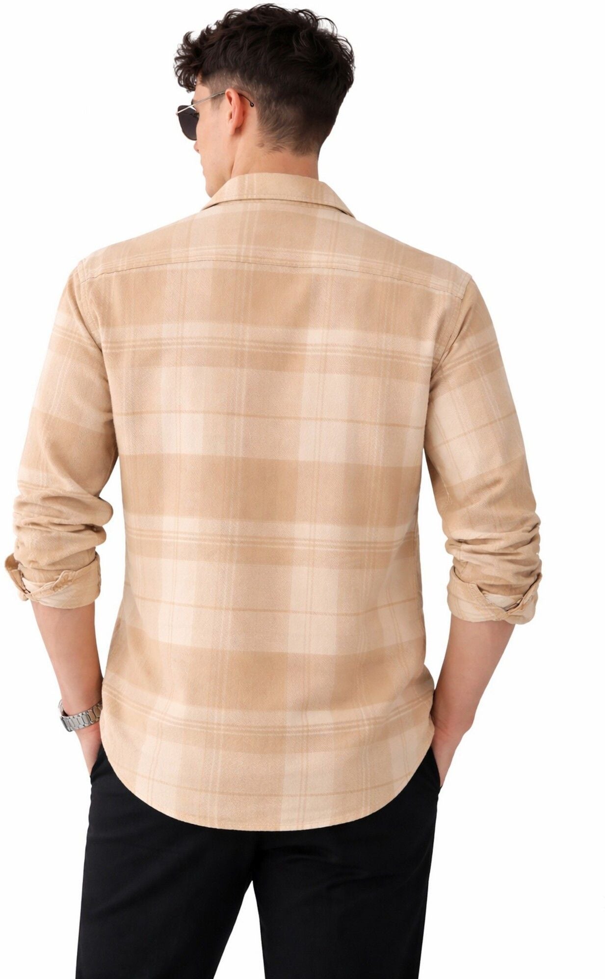 Henshika Men Checkered Casual Full Sleeve Shirt – New Chex – Beige - View 2