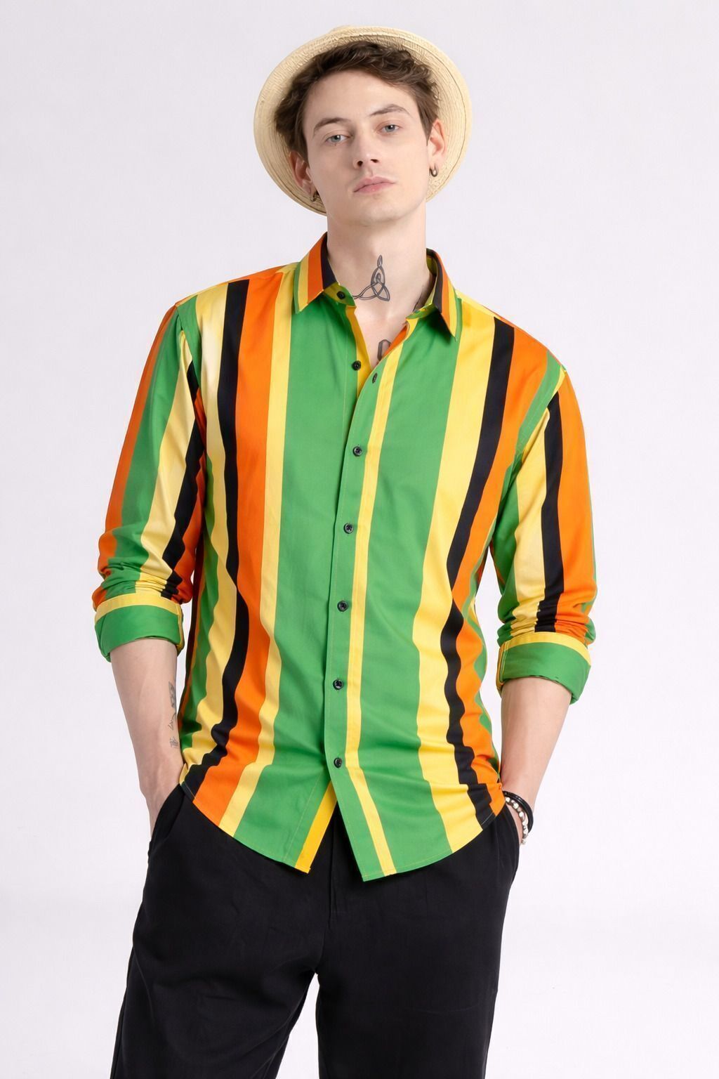 Henshika Men Printed Casual Full Sleeve Shirt – Peddi Series – Green - Front View