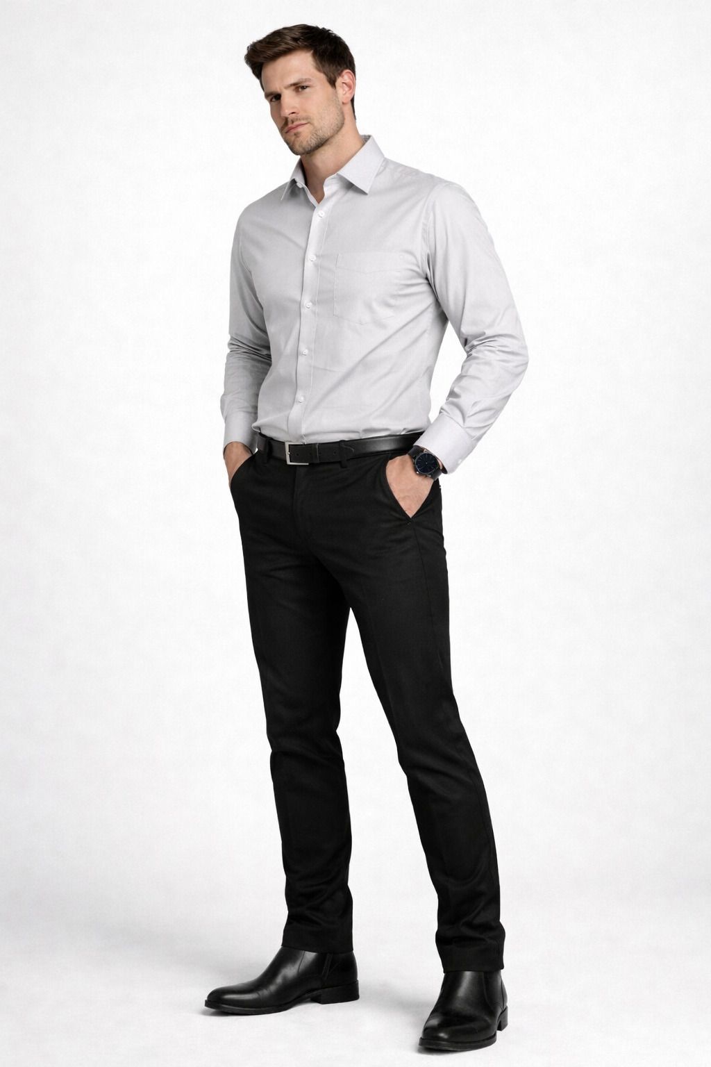 Henshika Men Solid Casual Full Sleeve Shirt – Grey - View 6