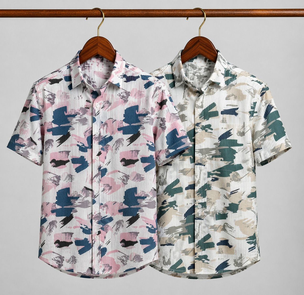 HENSHIKA Men Printed Casual Shirt Combo - Pink & Brown (Airforce Print) - Front View