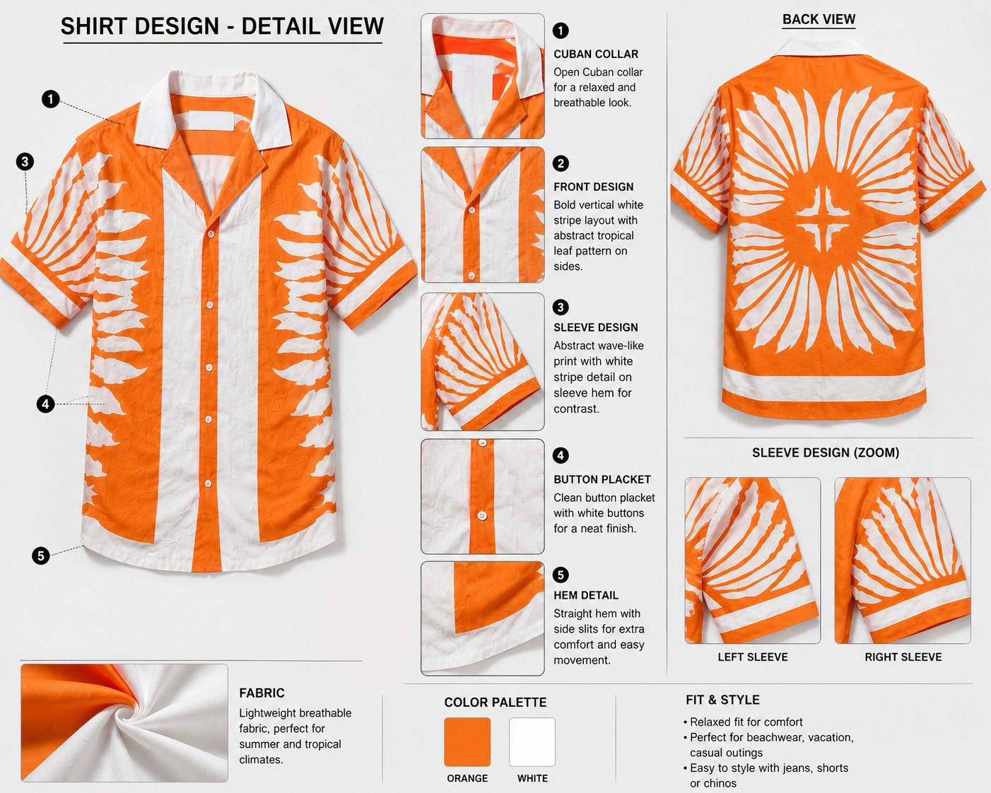 HENSHIKA Vibrant Tropical Leaf Print Cuban Collar Shirt | Summer Read – View 4