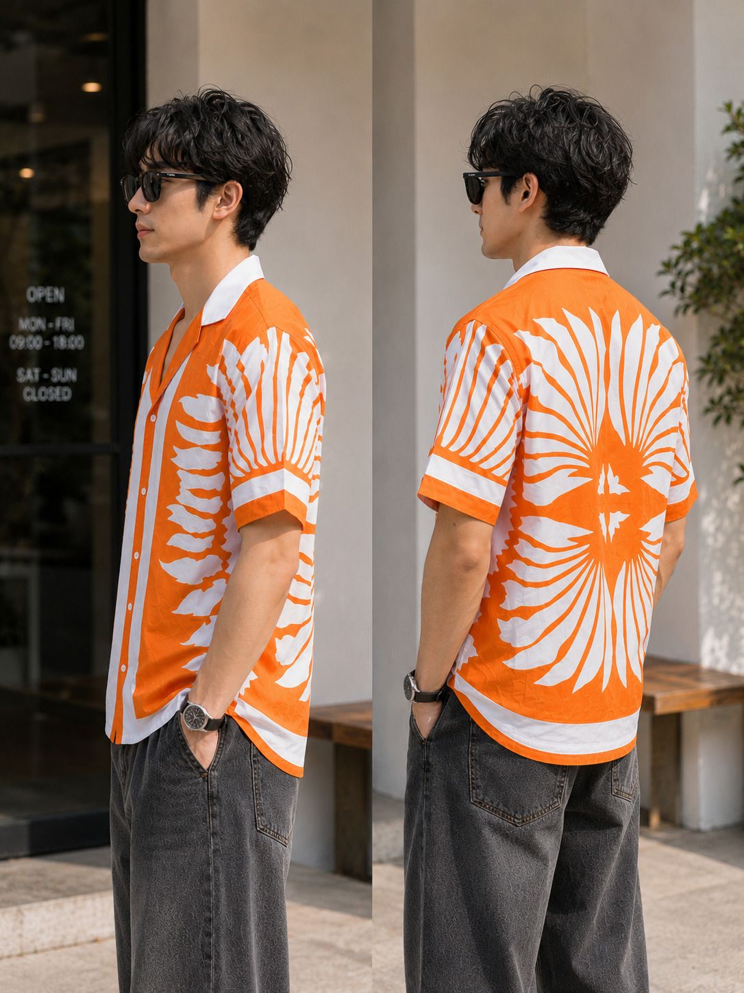 HENSHIKA Vibrant Tropical Leaf Print Cuban Collar Shirt | Summer Read – View 5