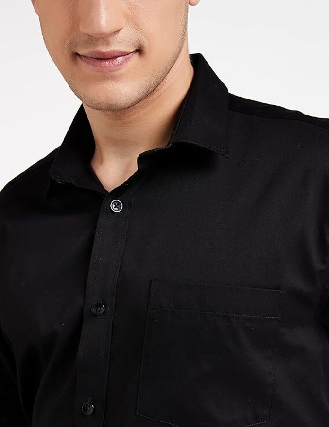 Henshika Men Solid Formal Full Sleeve Shirt – Black - View 3