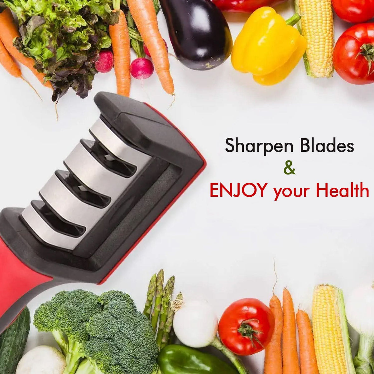 Manual Red Knife Sharpener 3 Stage Sharpening Tool For Ceramic Knife And Steel Knives. HP DD