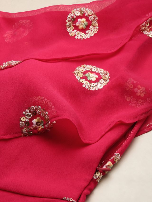 Bollywood Vogue Ready To Wear Dark Pink Georgette Embroidered Gown