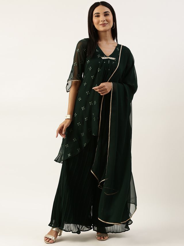 Bollywood Vogue Ready To Wear Green Embroidered Salwar Set