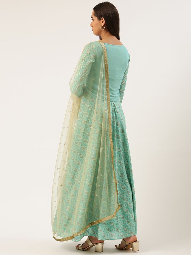 Bollywood Vogue Ready To Wear Blue Printed Jacket Anarkali Suit