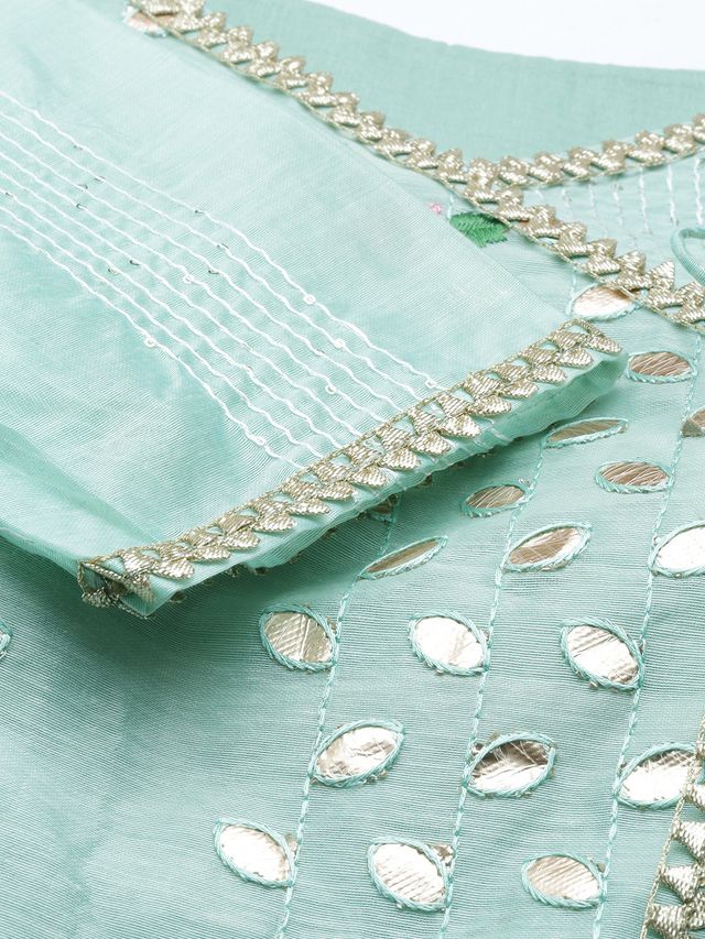 Bollywood Vogue Ready To Wear Pista Green Chanderi Straight Kurta Set
