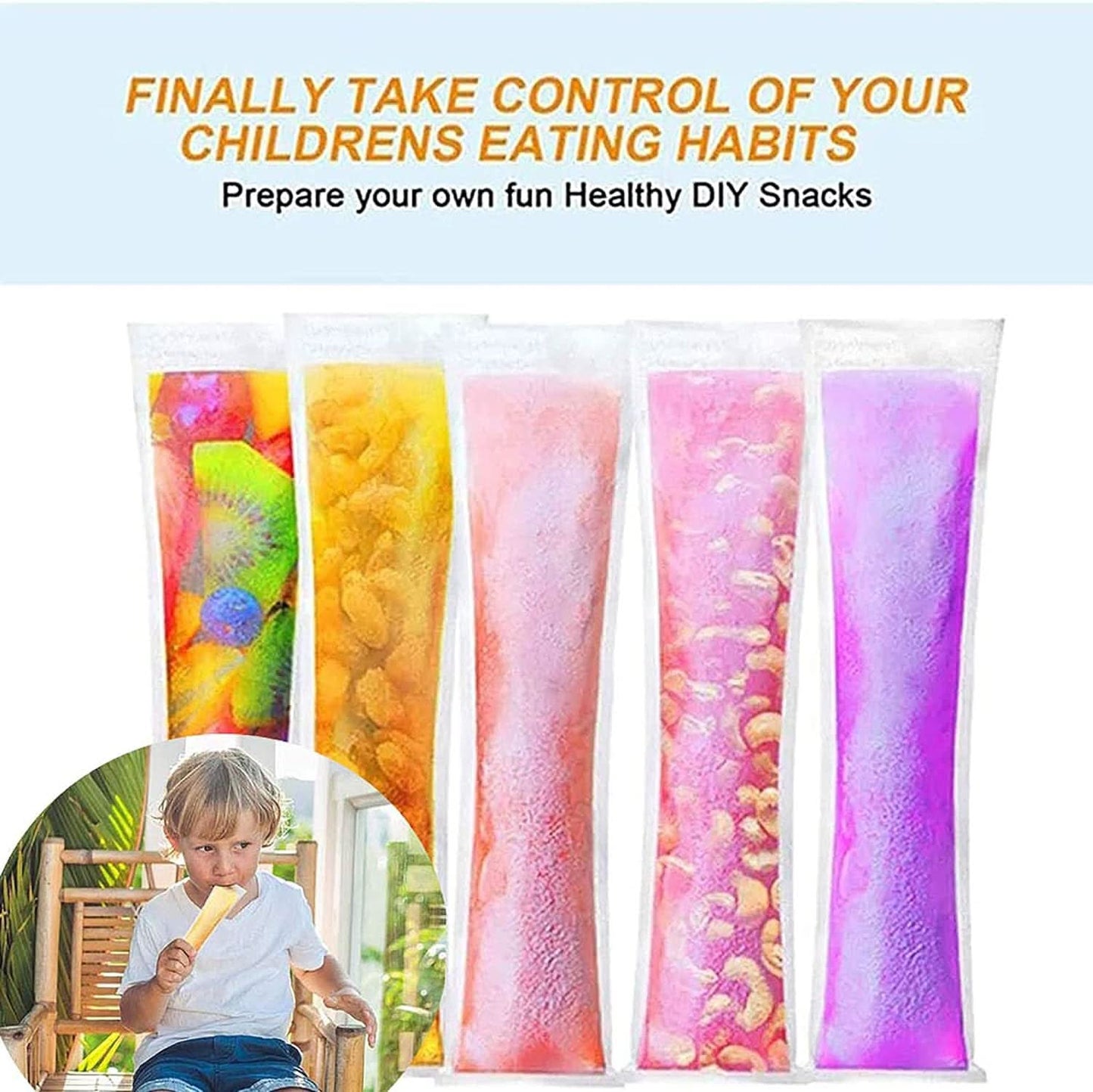 DIY Popsicle Maker Set – Manual Ice Cream Mold with 20 Bags (Reusable)