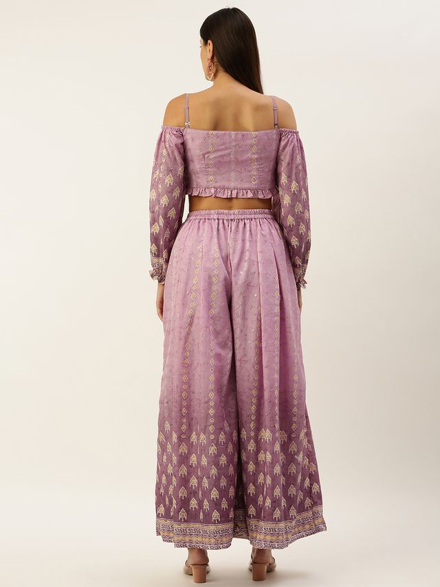 Bollywood Vogue Ready To Wear Mauve Art Silk Digital Printed Co Ords Set