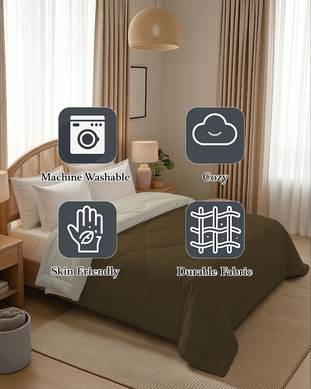 Quirky Home Nest Collection 220 GSM Double Bed Solid Reversible Comforter