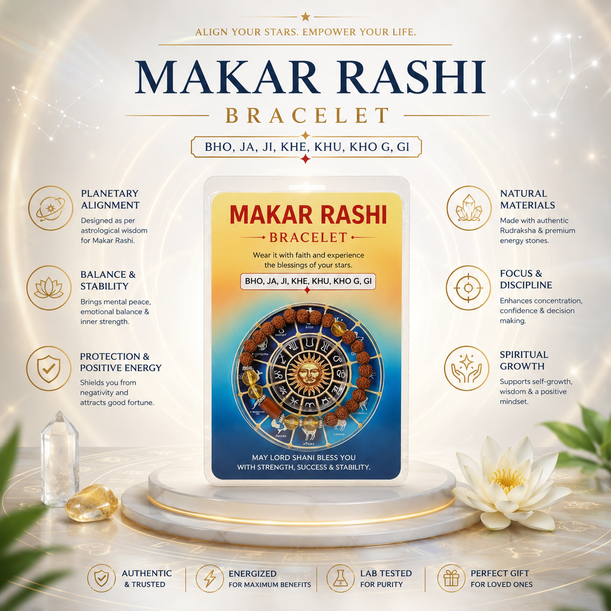 Capricorn Rashi Rudraksha Bracelet (Makara Rashi-మకర రాశి) – Focus, Strength & Protective Energy Band