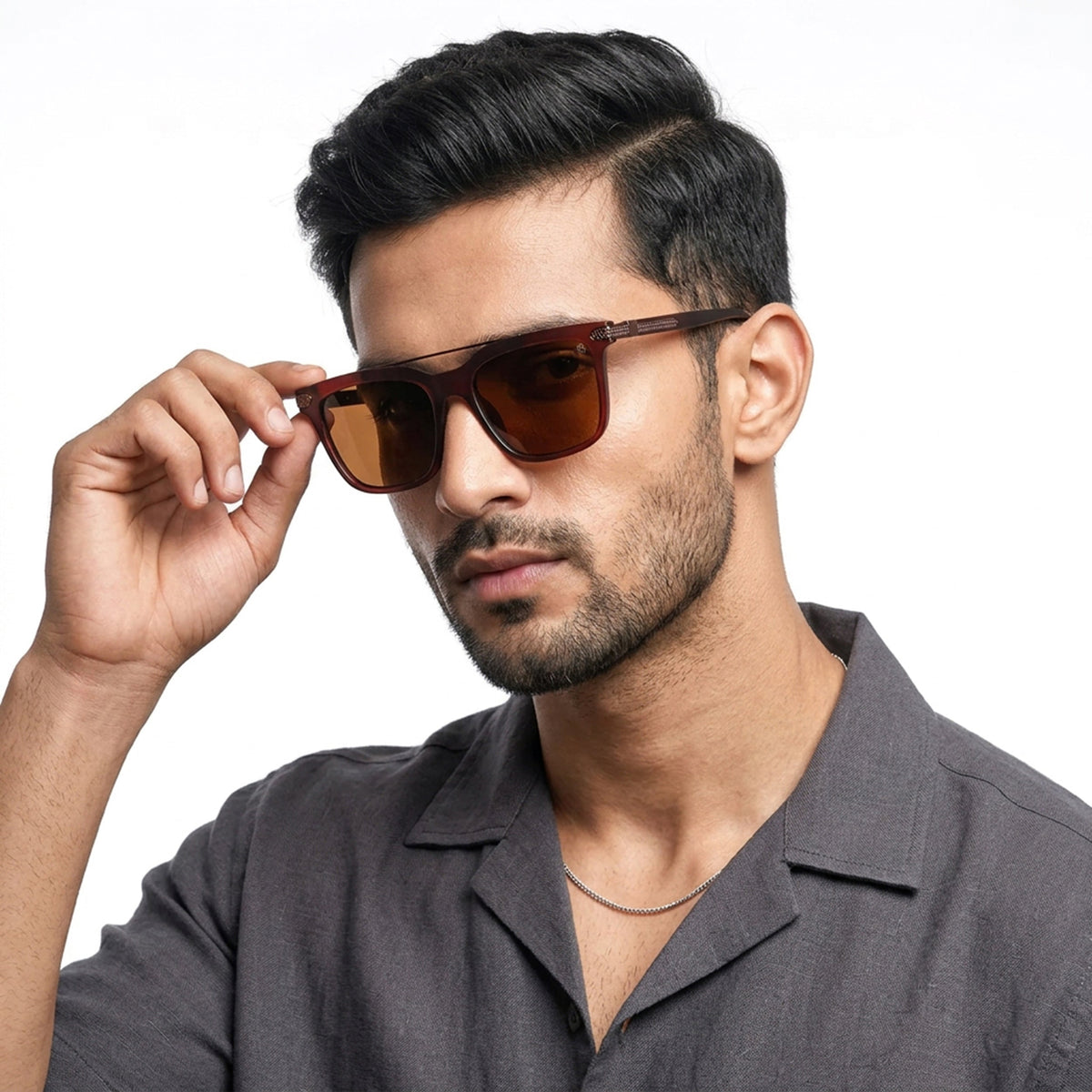 Eyejack Brown Wayfarer Sunglasses for Men and Women - Style 2139 - worn by a male model (image 1)
