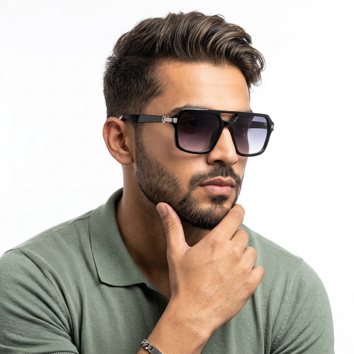 Eyejack Shine Black Wayfarer Sunglasses for Men and Women - worn by a male model (image 1)