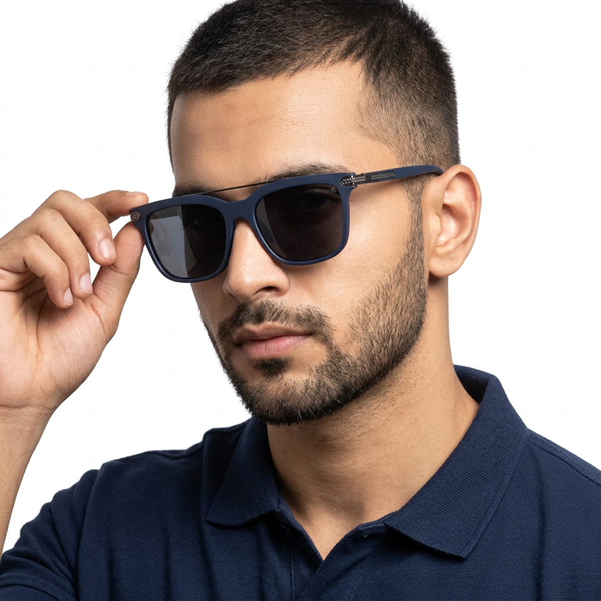 Eyejack Blue Wayfarer Sunglasses for Men and Women - Style 2138 - worn by a male model (image 1)