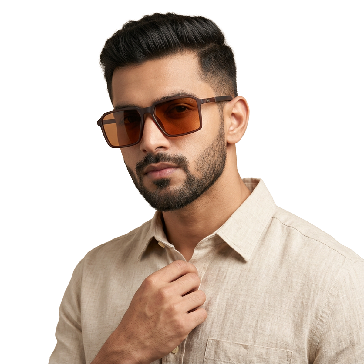 Eyejack Brown Square Sunglasses for Men and Women - Style 1124 - worn by a male model (image 1)