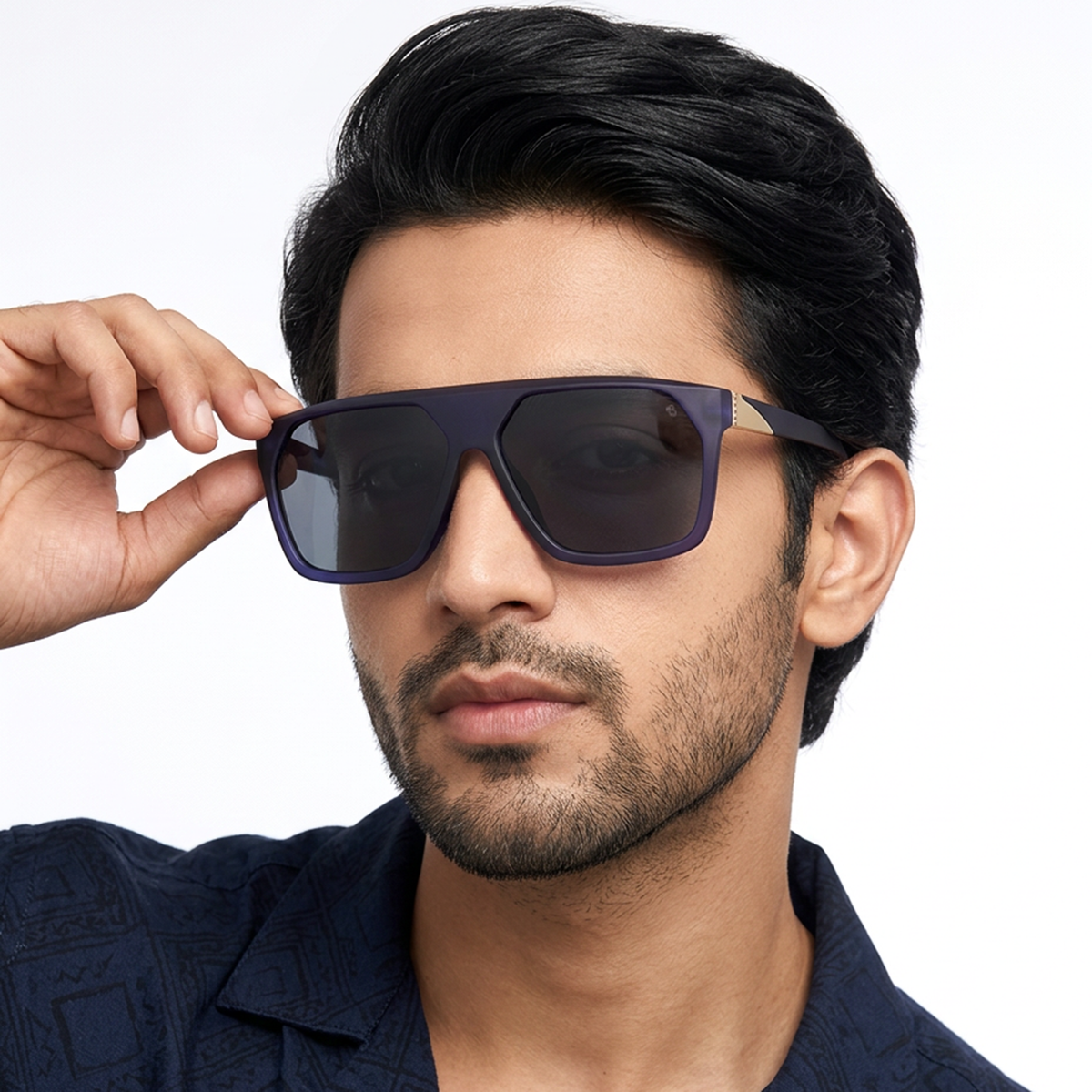 Eyejack Blue Wayfarer Sunglasses for Men and Women - Style 1051 - worn by a male model (image 1)