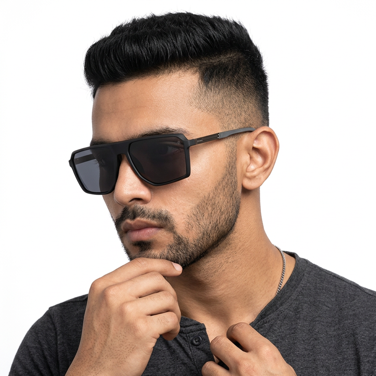 Eyejack Black Wayfarer Sunglasses for Men and Women - Style 1132 - worn by a male model (image 1)