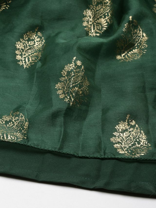 Bollywood Vogue Ready To Wear Green N Gold Organza Embroidered Lehenga