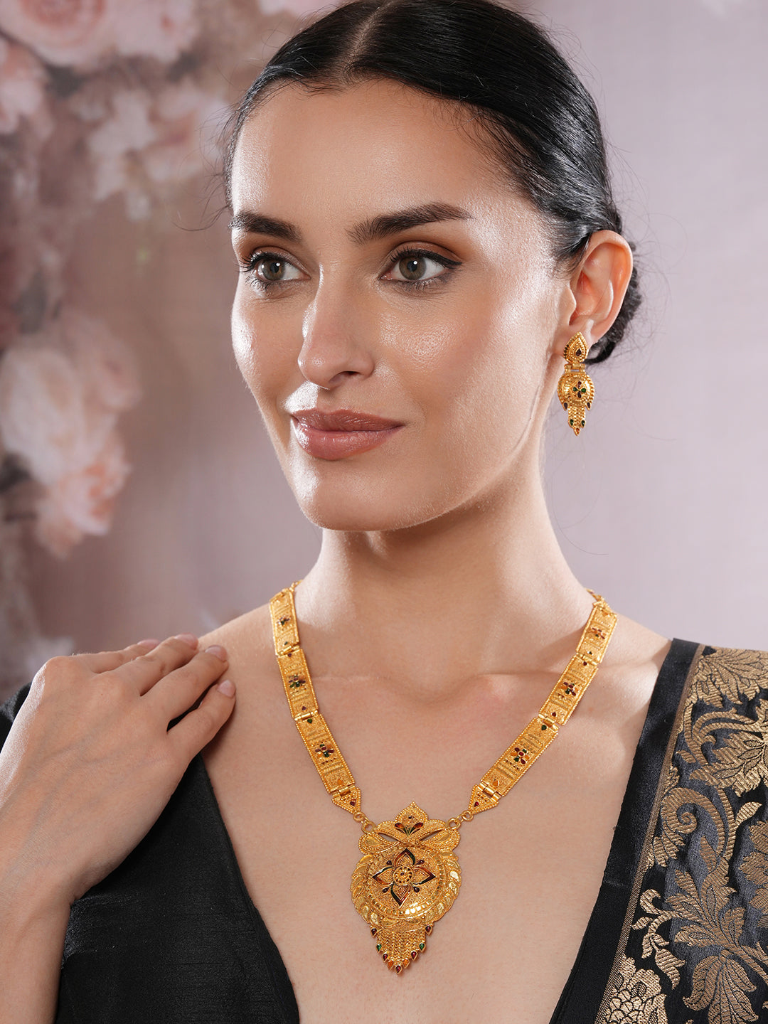 Jazz And Sizzle 22K Gold Plated Circular Design Necklace Set with Matching Earrings Dubai Style Jewelry Set