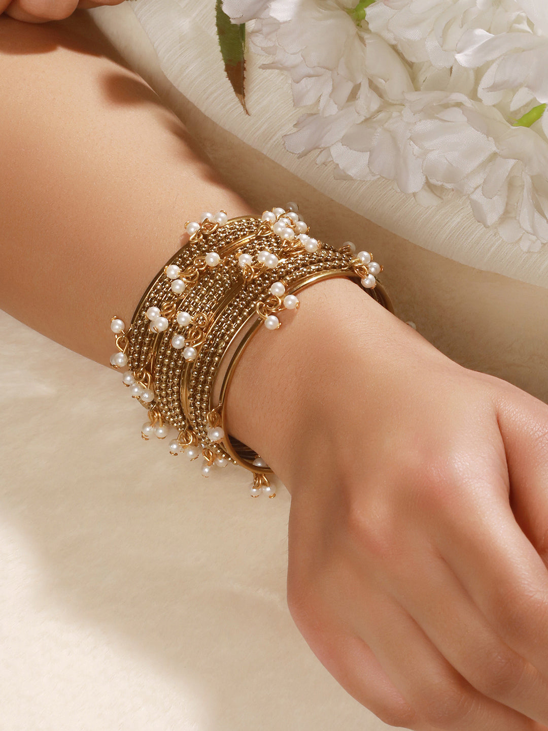 Set Of 16 Gold-Plated Artificial Beaded Bangles