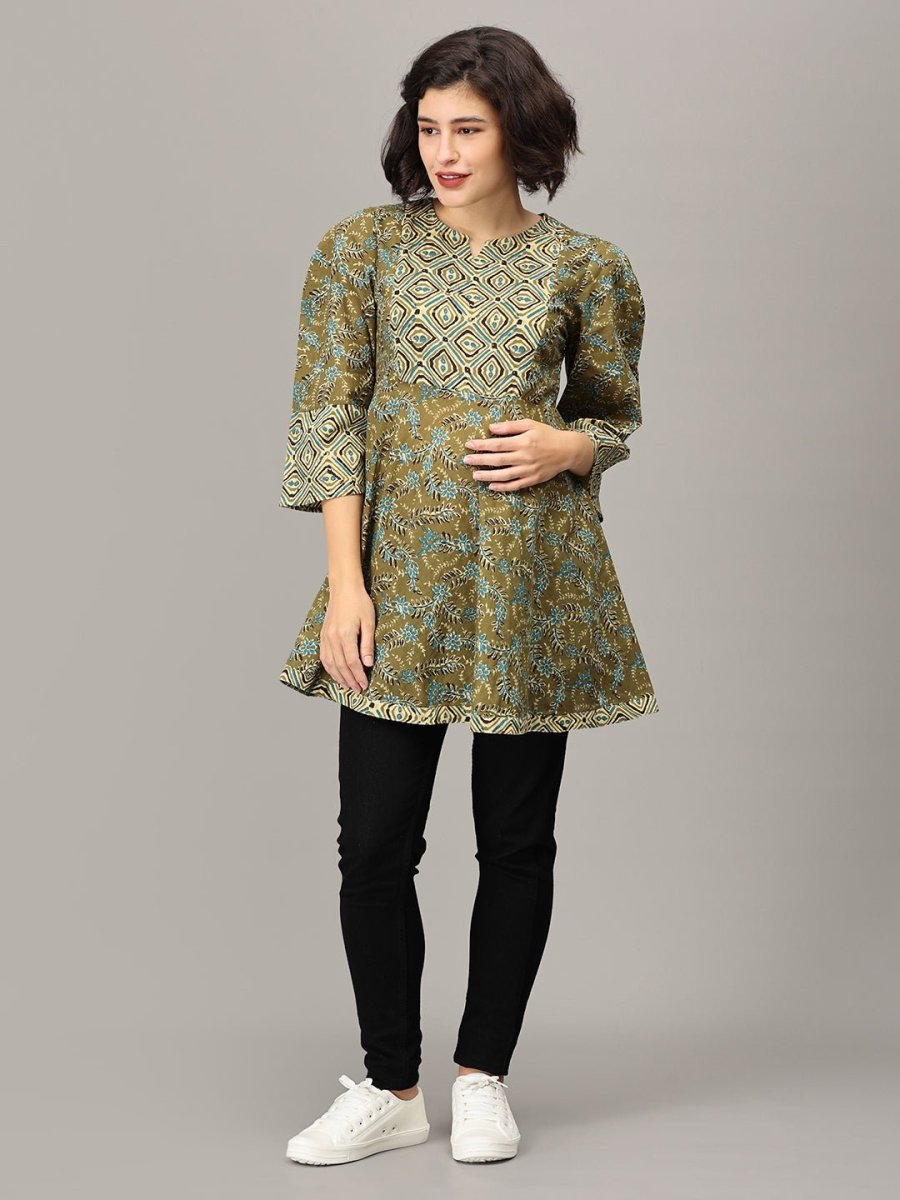 Mehendi Nights Maternity and Nursing Short Kurti - MEW-JB-OLMS-S