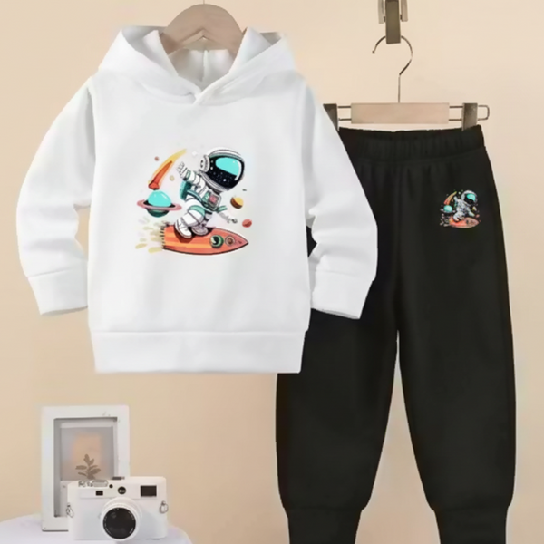 Graphic Astronaut Print Kids Hoodie Set Luck Fashion