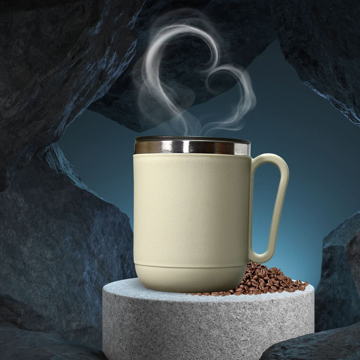 Ganesh Premium Stainless Steel Coffee Mug With Heat Resistant Mug Lid. Approx 400ml Mug. HP DD