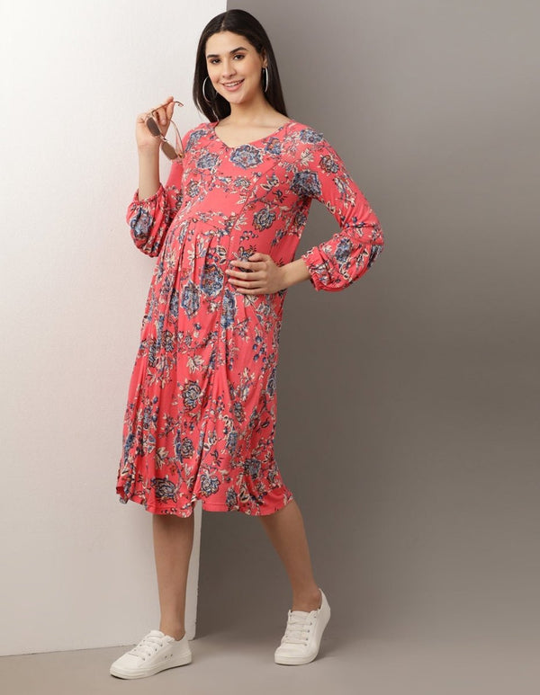 Miami Pink Lace Maternity Dress With Nursing - DRS-MIMPK-S