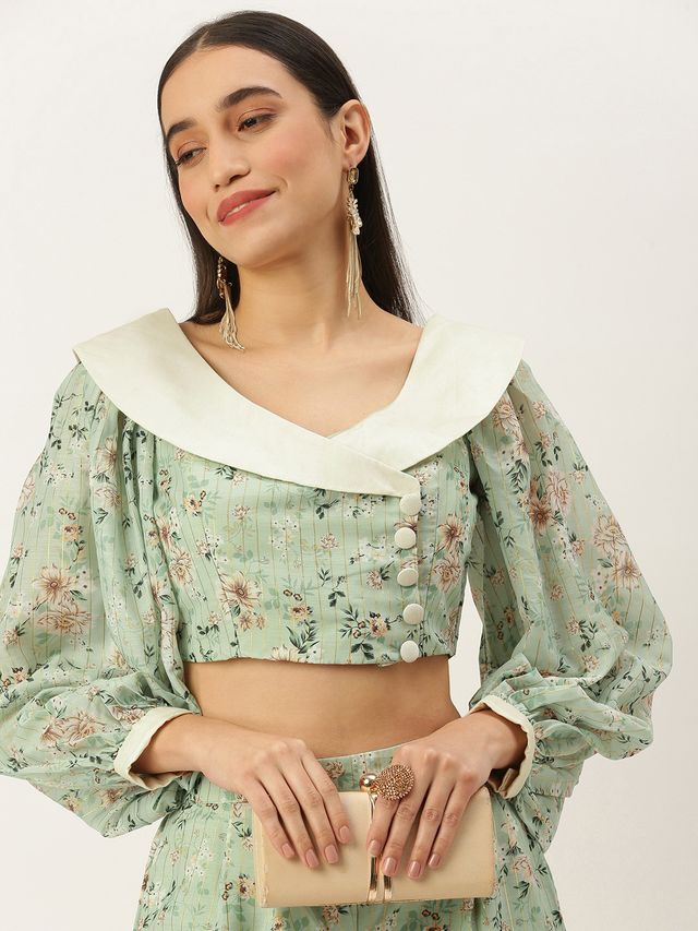 Bollywood Vogue Ready To Wear Green Muslin Digital Printed Co ords Set