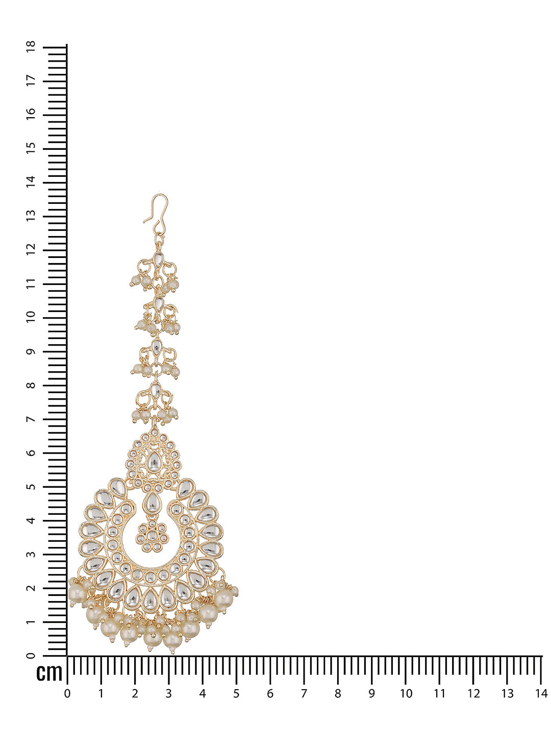 Gold-Plated White Kundan Studded & Pearl Drop Maangtikka