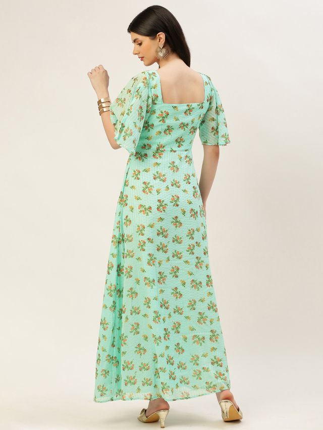 Bollywood Vogue Ready To Wear Mint Green Georgette Digital Printed Dress