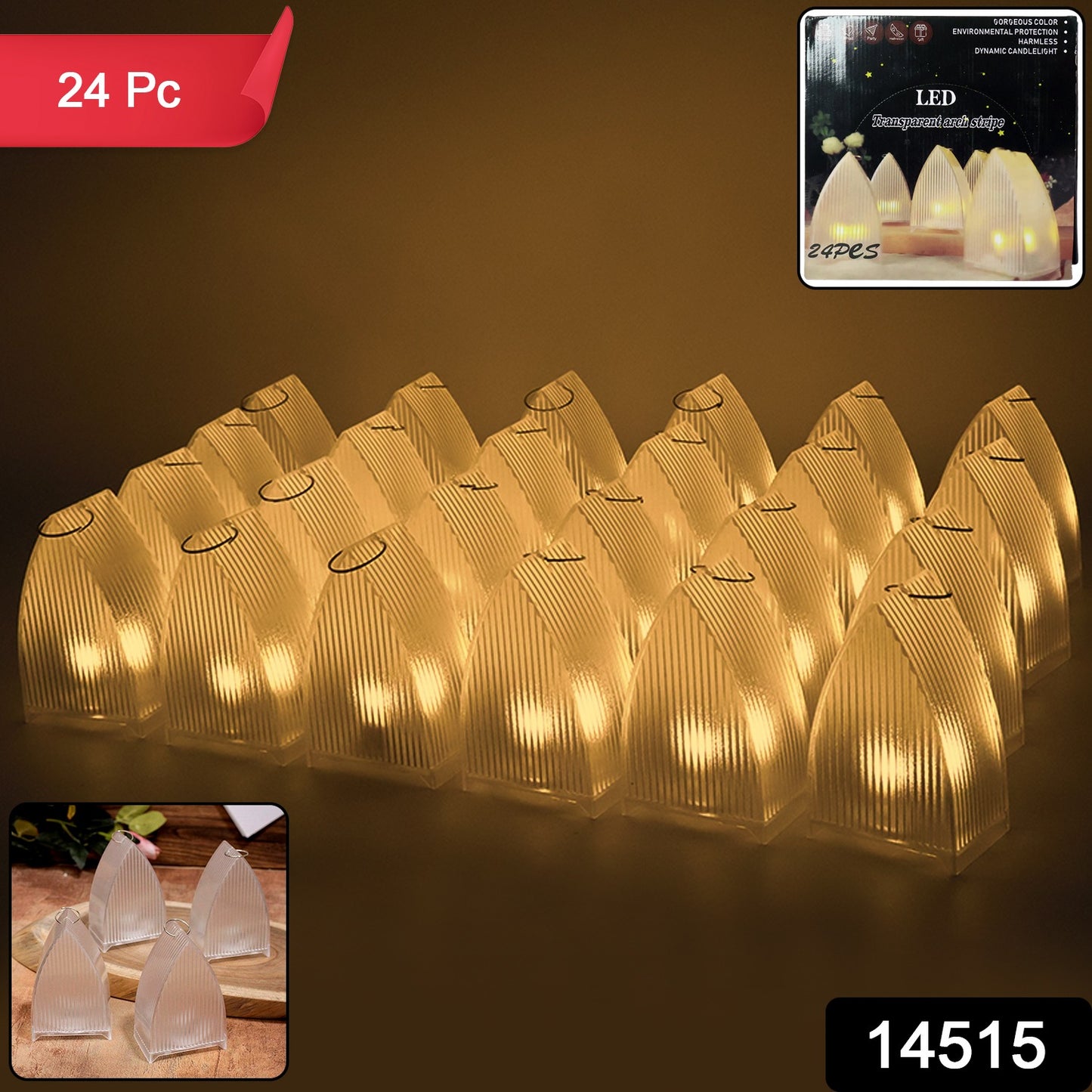 Transparent Decorative LED Candle Lights with Battery Operated Flameless Ambient Tealights for Home Décor (24 Pc)
