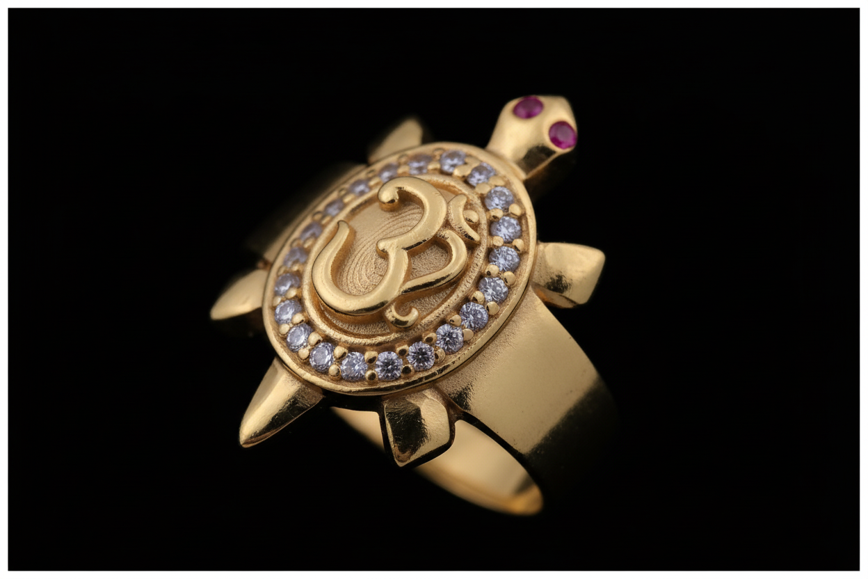 Men’s Gold Plated Turtle Design Ring with Cubic Zirconia & Om Motif for Ethnic Wear MAITRY ENTERPRISE