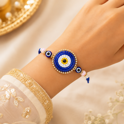 Evil Eye Rakhi Set – Handcrafted Protective Nazar Bead Rakhi Combo for Brother (Set of 2)