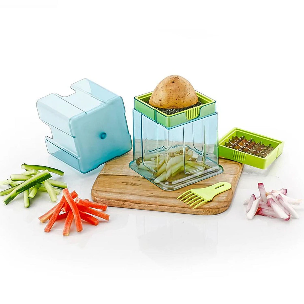 2 In 1 Potato Chipser Slicer French Fries Maker Finger Chips Plastic Two Blades Finger Chips Cutter For Kitchen Accessoryvegetable Fruit Slicer (1 Pc) HP DD